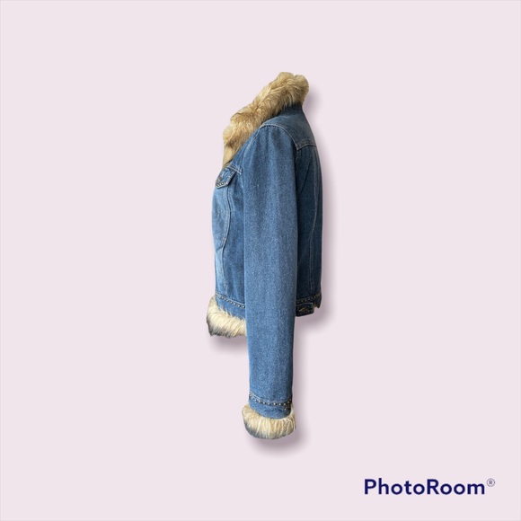 Giacca Gallery Co Faux Fur and Denim jacket with studs. Size large - Picture 2 of 5